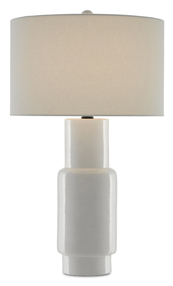 Janeen White Table Lamp - Elegant Terracotta Design with Off-White Linen Shade & Satin Black Finish