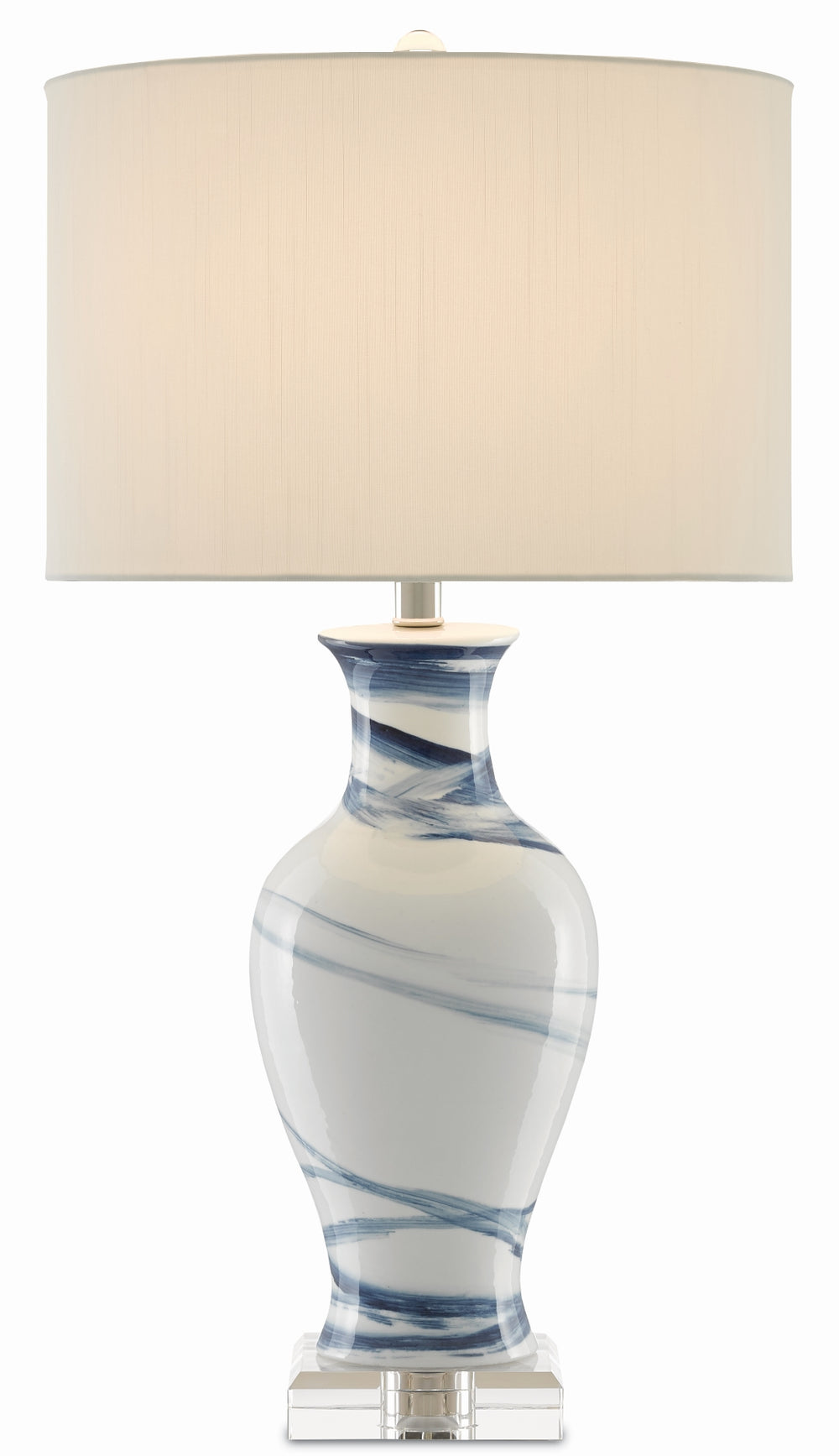 Hanni Table Lamp - Elegant Porcelain Design with Navy Brushstrokes & Crystal Base for Luxe Lighting