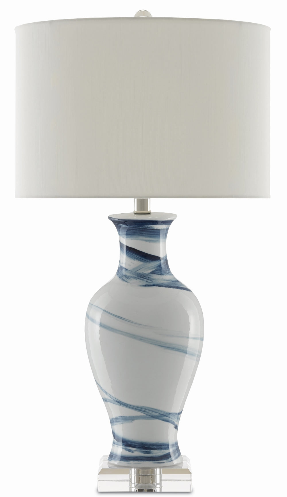 Hanni Table Lamp - Elegant Porcelain Design with Navy Brushstrokes & Crystal Base for Luxe Lighting