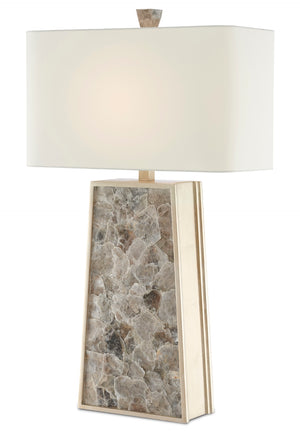 Calloway Table Lamp – Stunning Light Mica Finish, Silver Leaf Frame & Elegant Off-White Shade