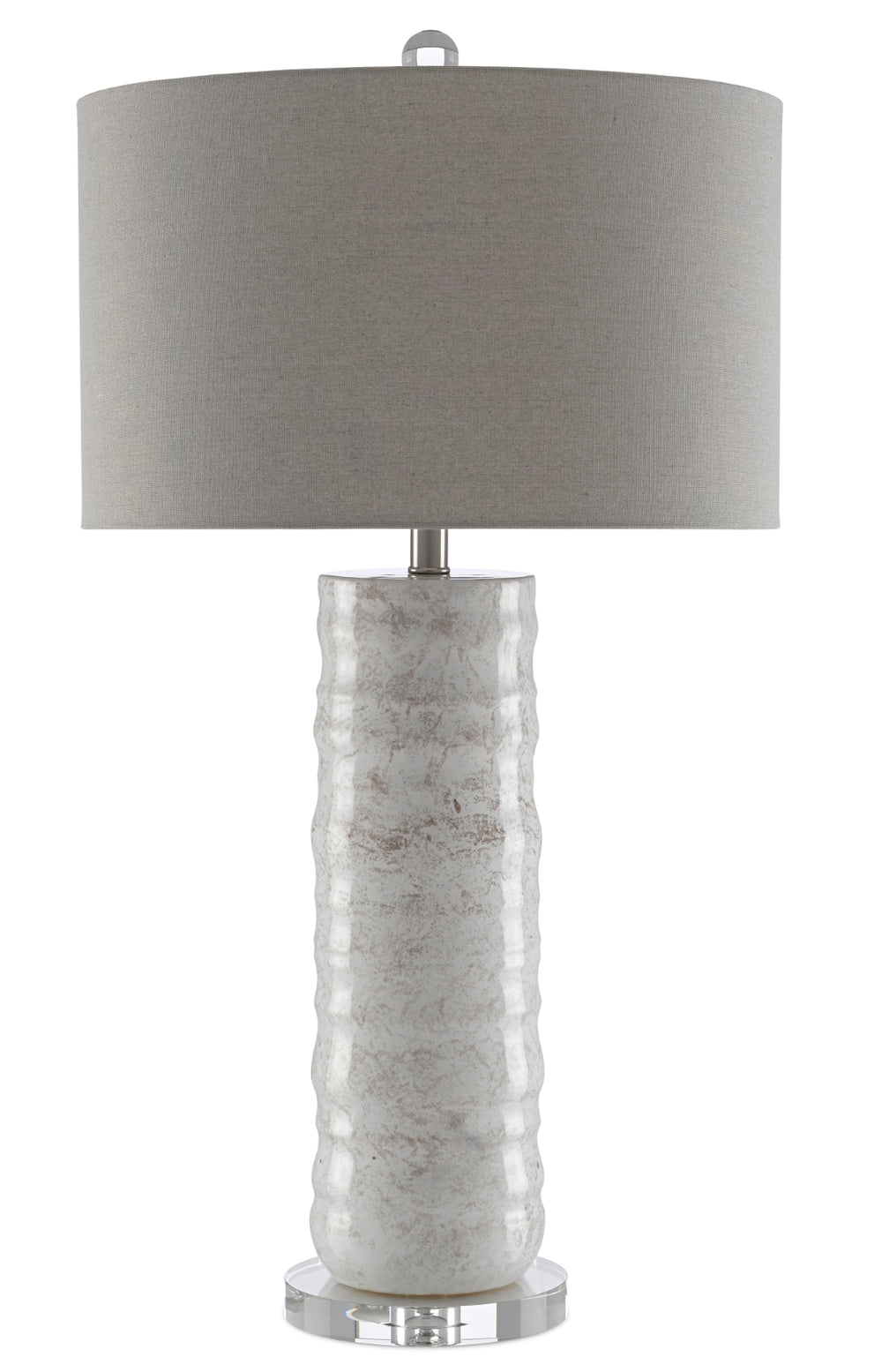 Pila Table Lamp - Elegant Ivory and Taupe Ceramic Design with Gray Linen Shade & Crystal Base