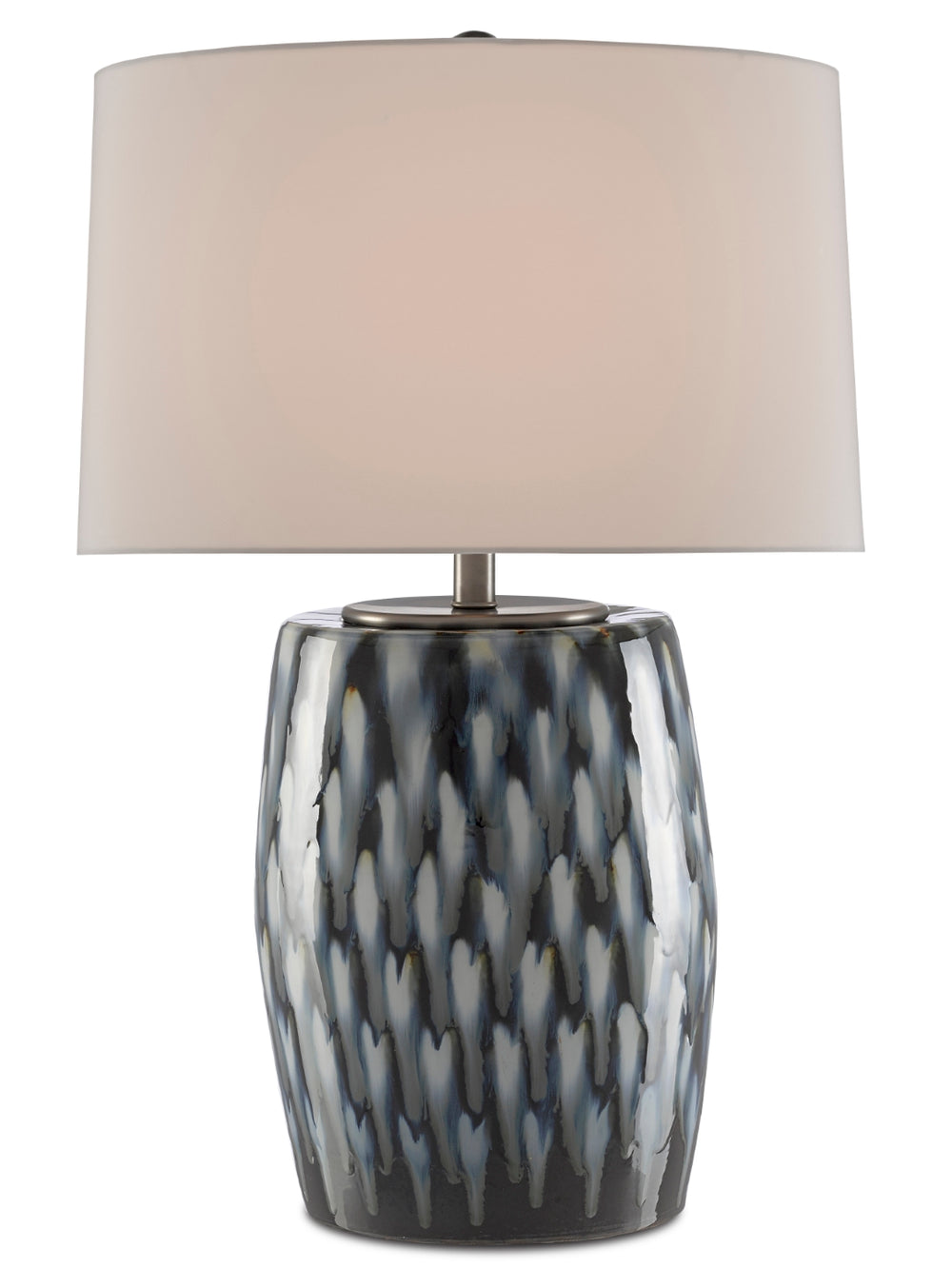 Milner Blue Table Lamp - Elegant Indigo Porcelain Design with Gray Birch Silk Drum Shade, 27.5"