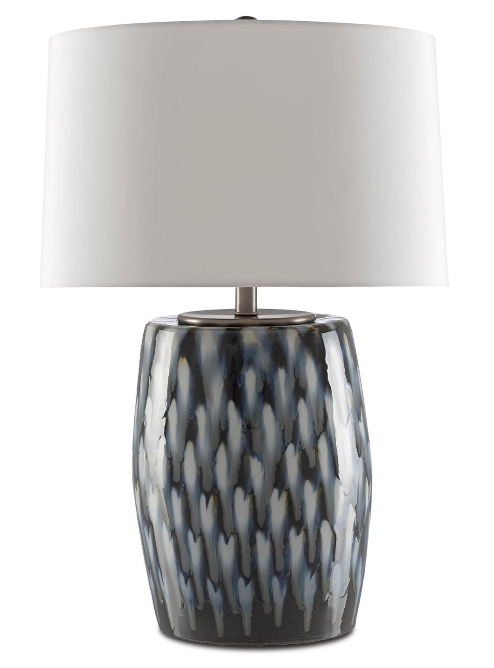 Milner Blue Table Lamp - Elegant Indigo Porcelain Design with Gray Birch Silk Drum Shade, 27.5"