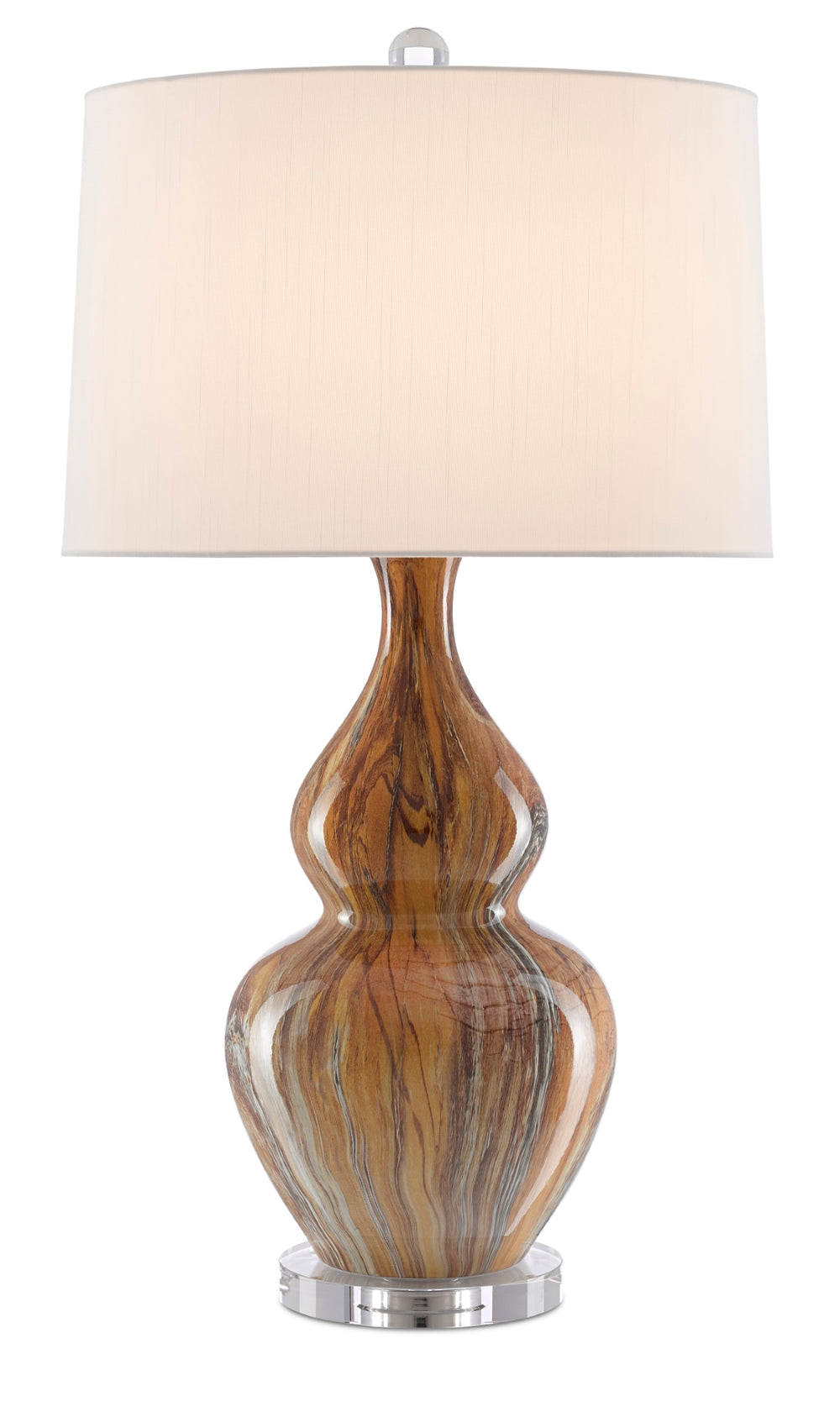 Kolor Brown Table Lamp - Elegant Gourd Design with Optic Crystal Base and Off-White Shade Charm