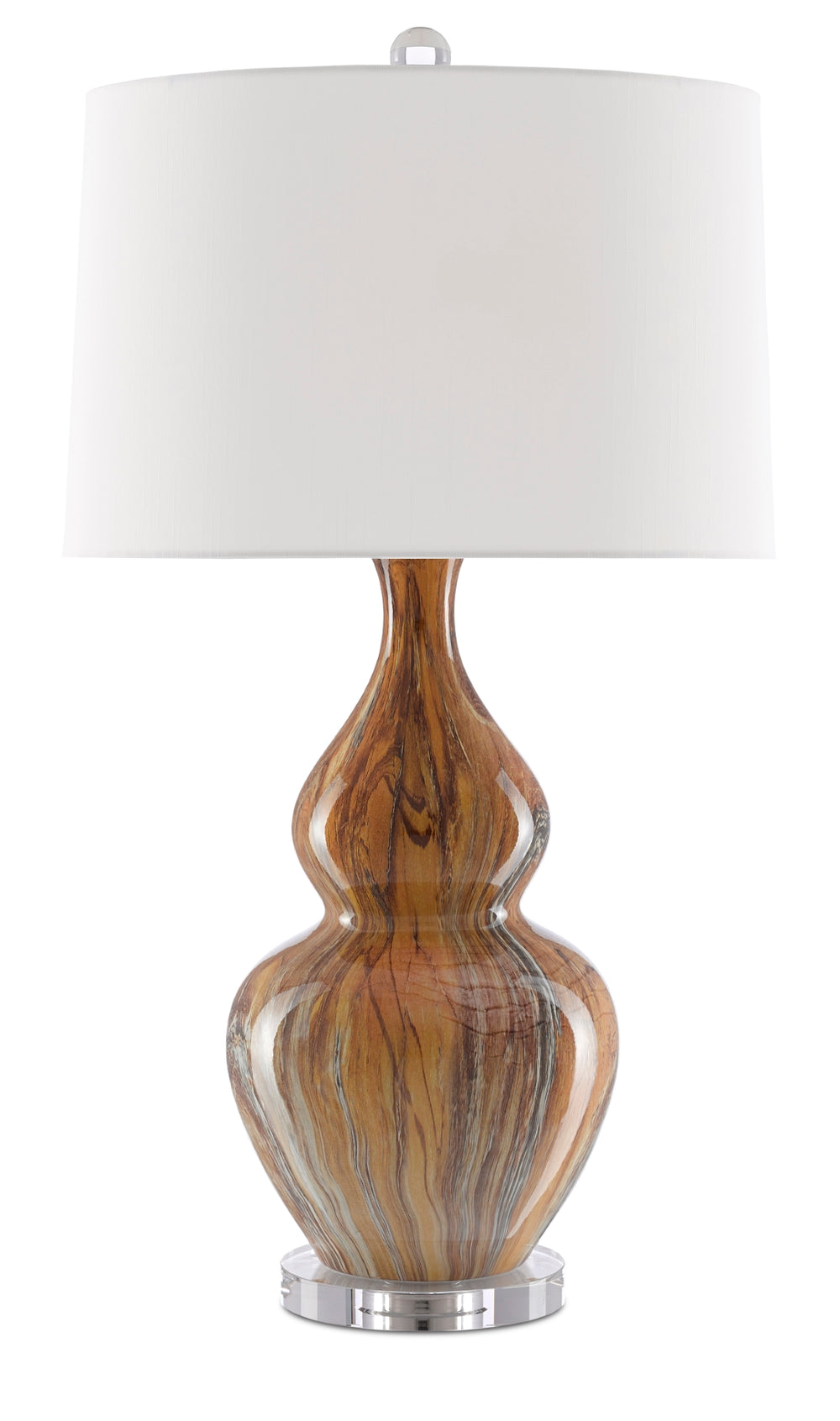 Kolor Brown Table Lamp - Elegant Gourd Design with Optic Crystal Base and Off-White Shade Charm