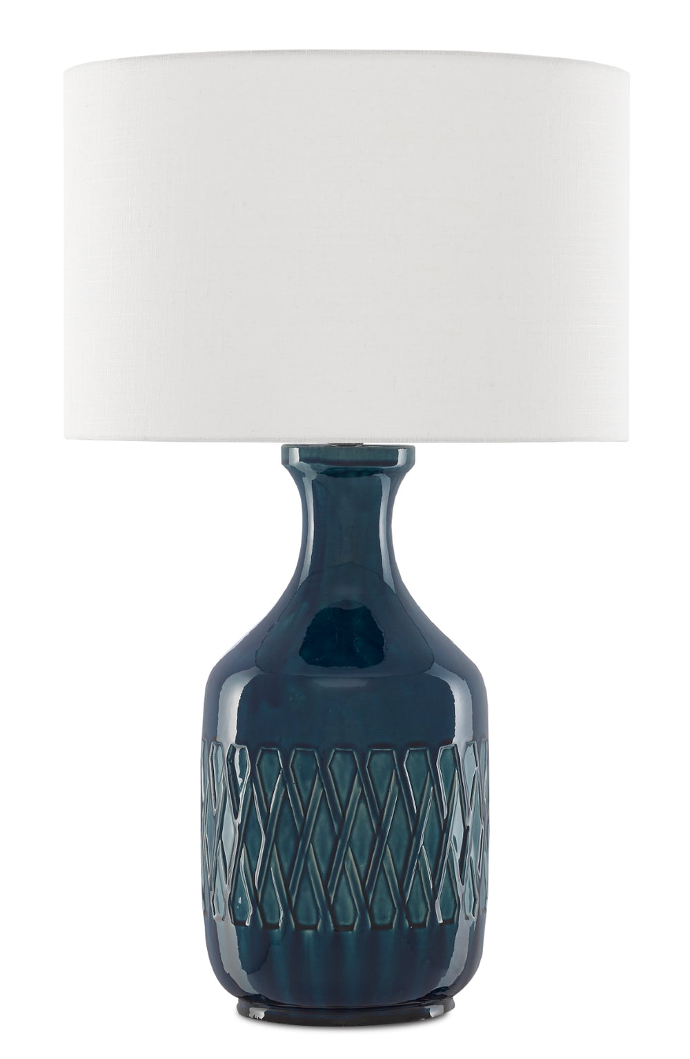 Samba Blue Table Lamp - Luminous Ocean Blue Ceramic with Off-White Shade & Unique Reactive Glaze Design