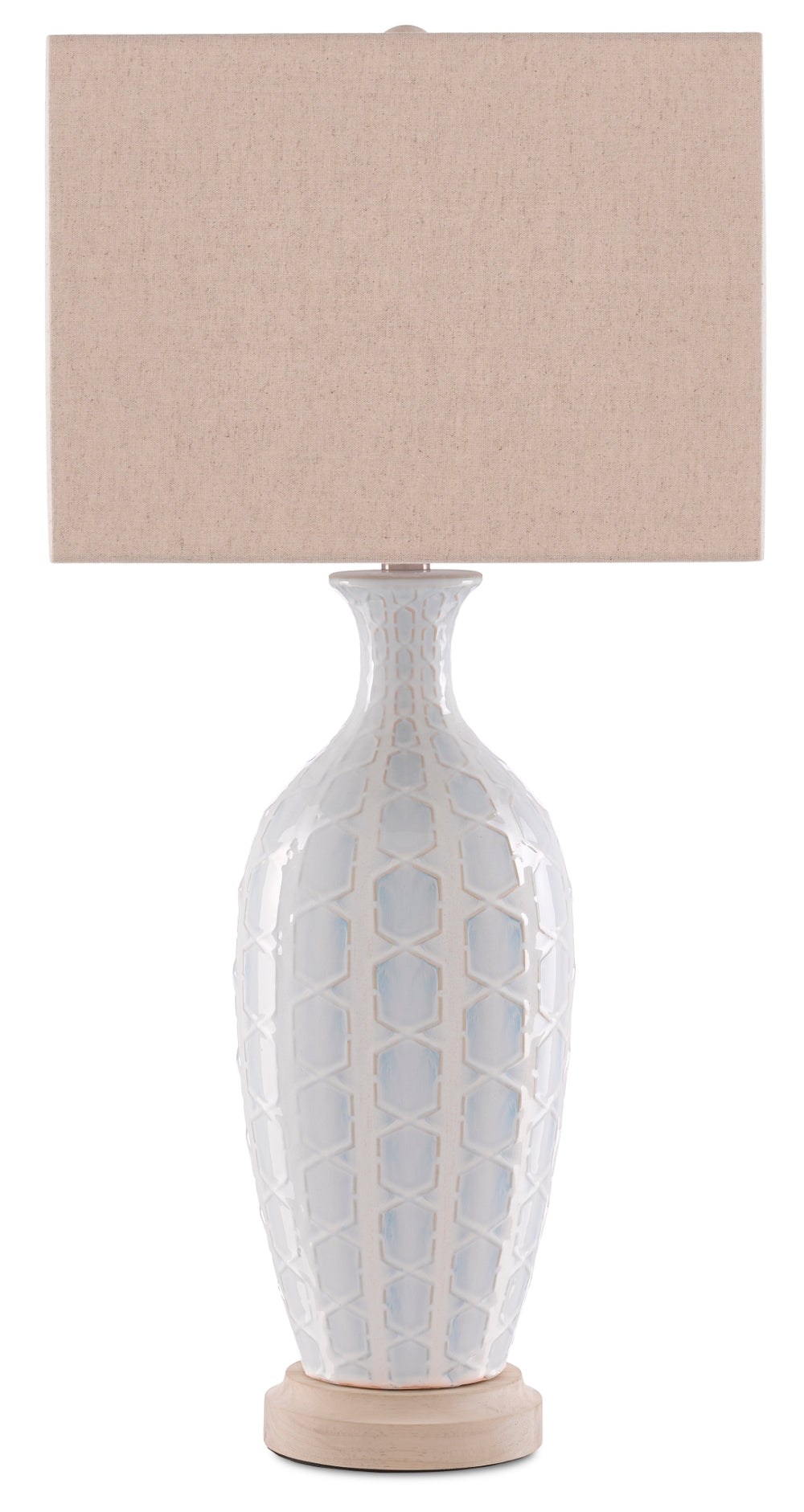 Saraband Table Lamp - Elegant Sky Blue & Cream Ceramic Design with Off-White Shade & Crystal Finial