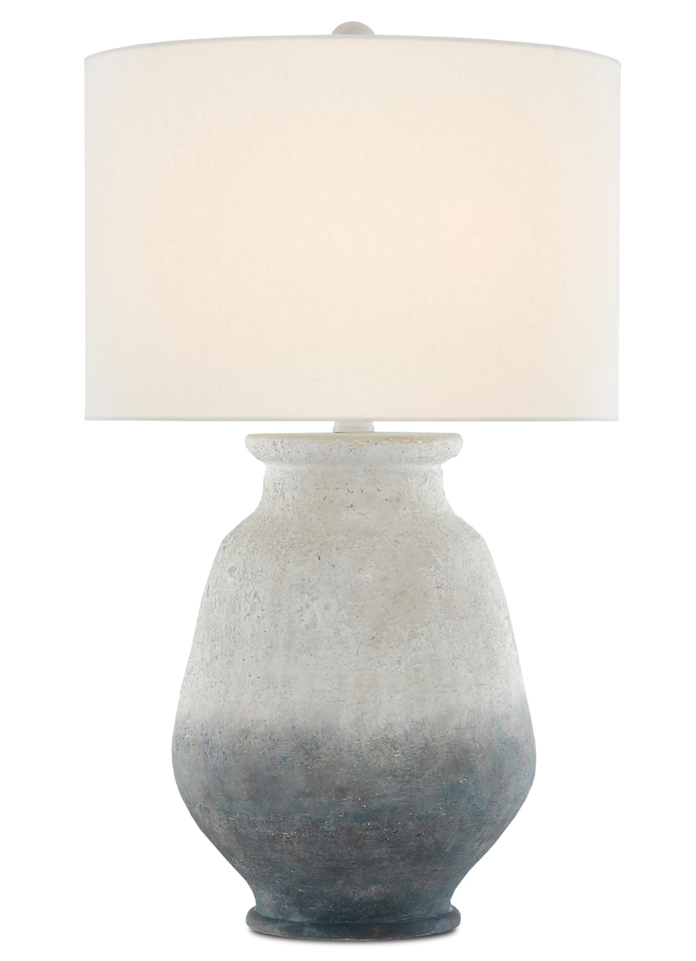 Cazalet Table Lamp: Elegant Terracotta Design in Smoky Blue & Ash Ivory with Off-White Linen Shade