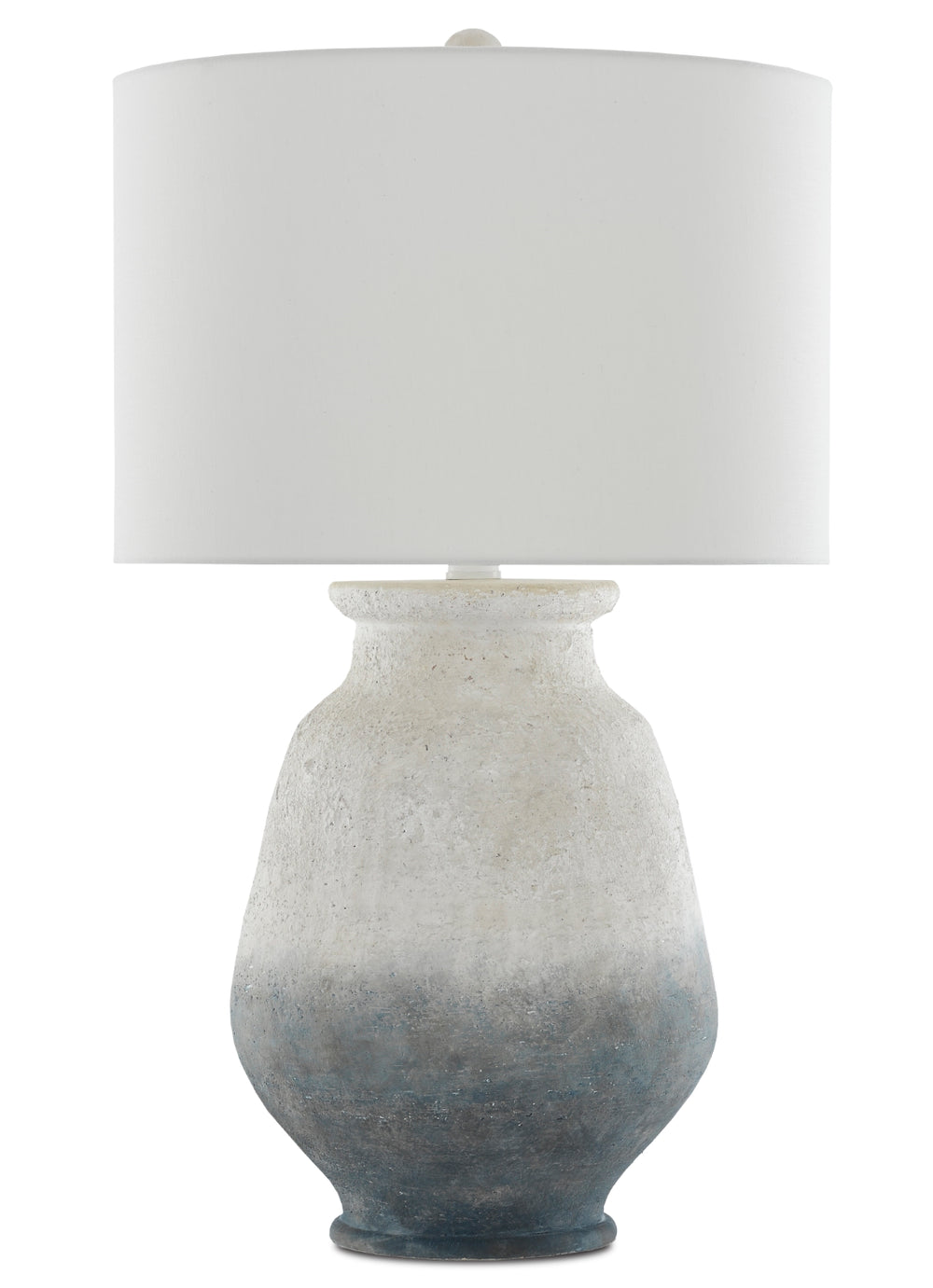 Cazalet Table Lamp: Elegant Terracotta Design in Smoky Blue & Ash Ivory with Off-White Linen Shade