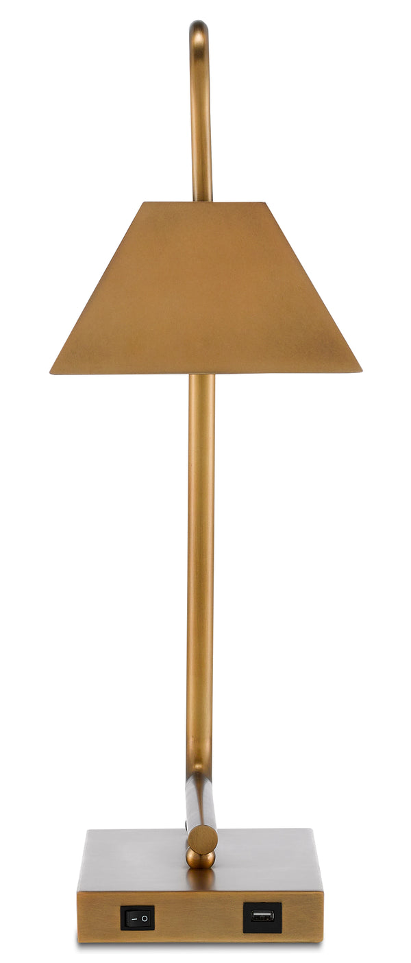 Hoxton Gold Table Lamp with USB Port - Stylish Antique Brass Desk Light for Modern Interiors