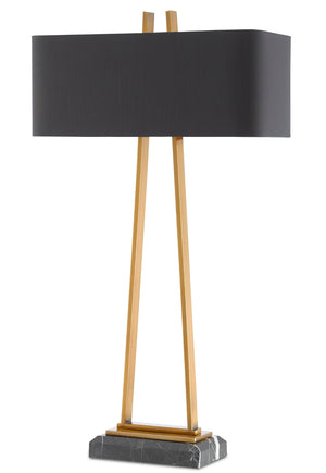 Adorn Large Table Lamp - Antique Brass Finish, Black Marble Base & Luxurious Gold-Lined Shade