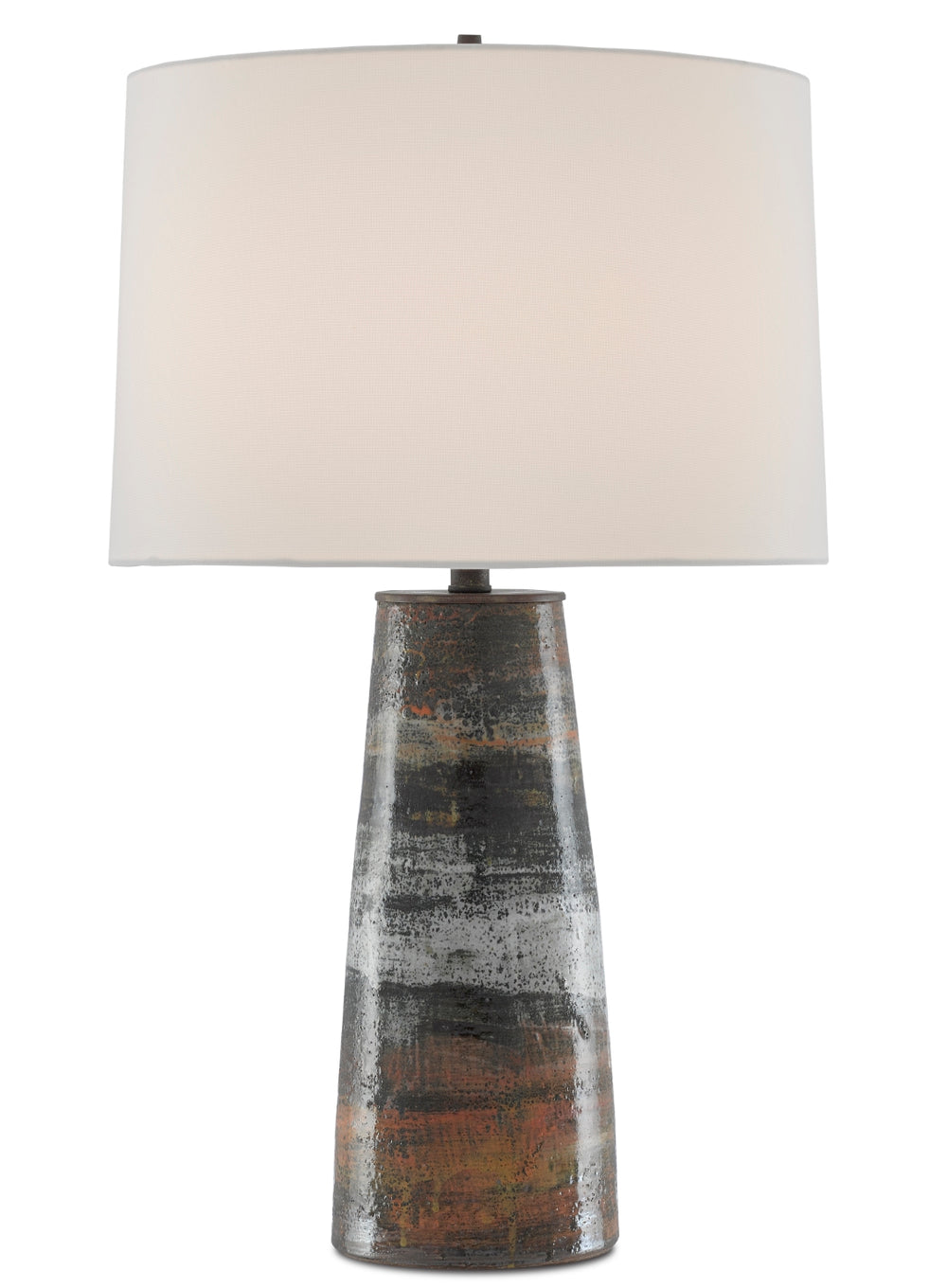 Zadoc Table Lamp - Elegant Ceramic Lighting with Textured Patina & White Linen Shade for Home Decor