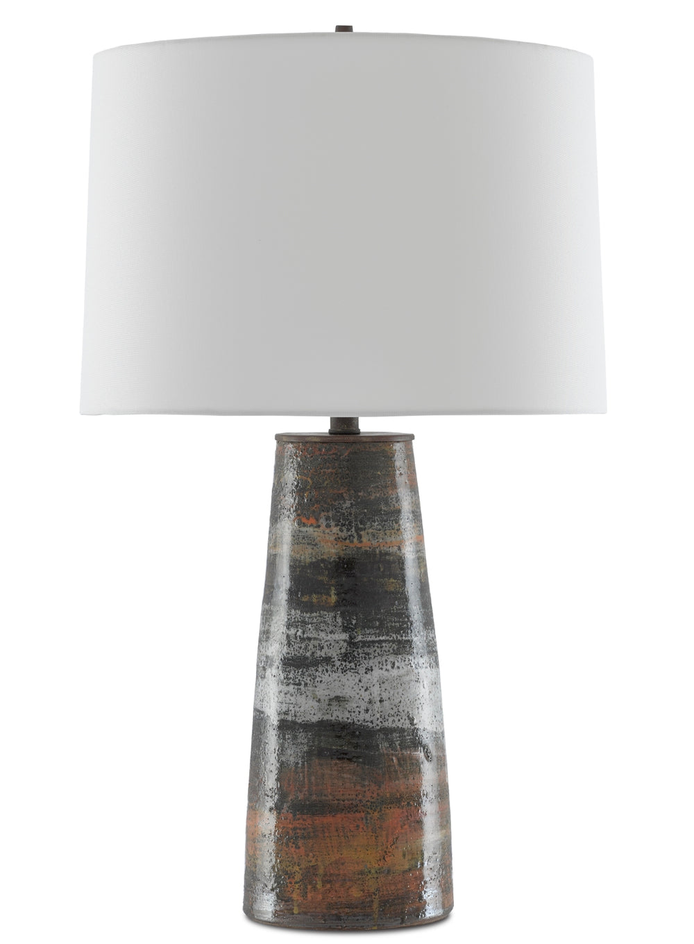 Zadoc Table Lamp - Elegant Ceramic Lighting with Textured Patina & White Linen Shade for Home Decor