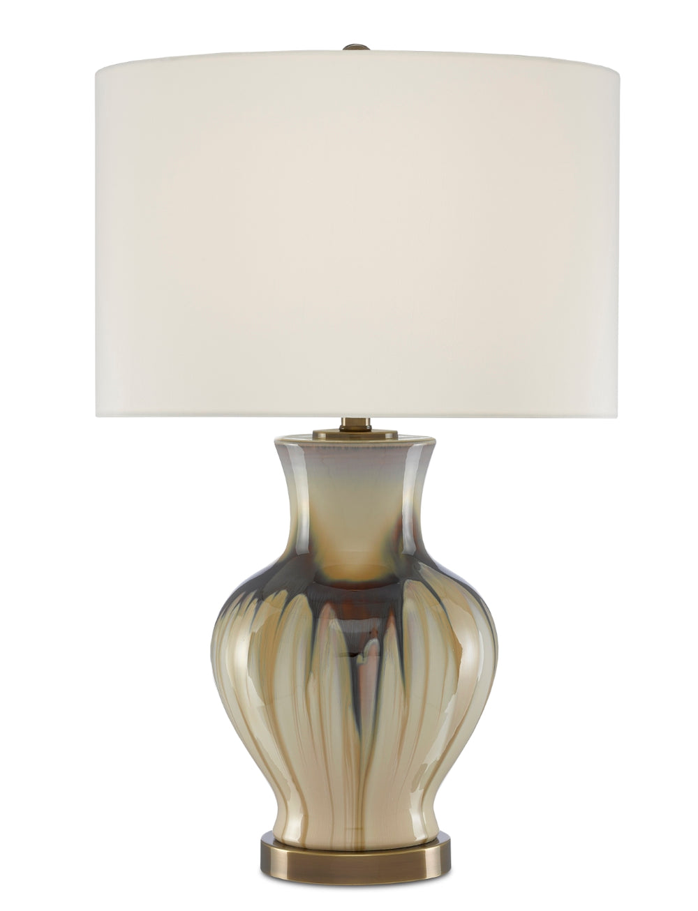 Muscadine Table Lamp - Elegant Cream & Brown Porcelain Design with Antique Brass Finish & Shade