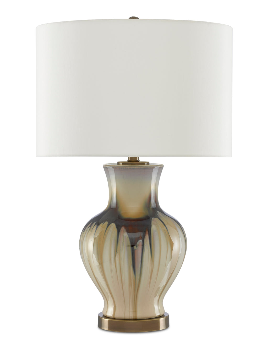 Muscadine Table Lamp - Elegant Cream & Brown Porcelain Design with Antique Brass Finish & Shade