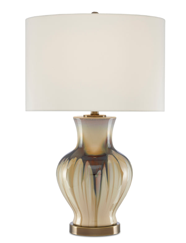 Muscadine Table Lamp - Elegant Cream & Brown Porcelain Design with Antique Brass Finish & Shade