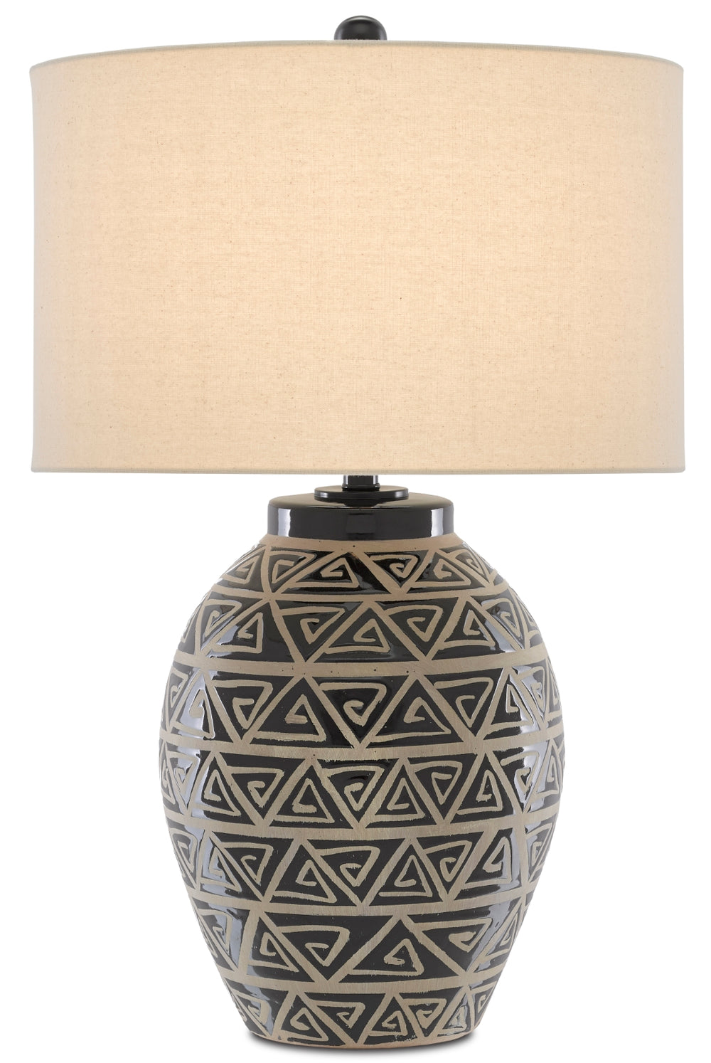 Himba Table Lamp - Ethnic Terracotta Design with Glossy Black Finish & Off-White Shade for Style