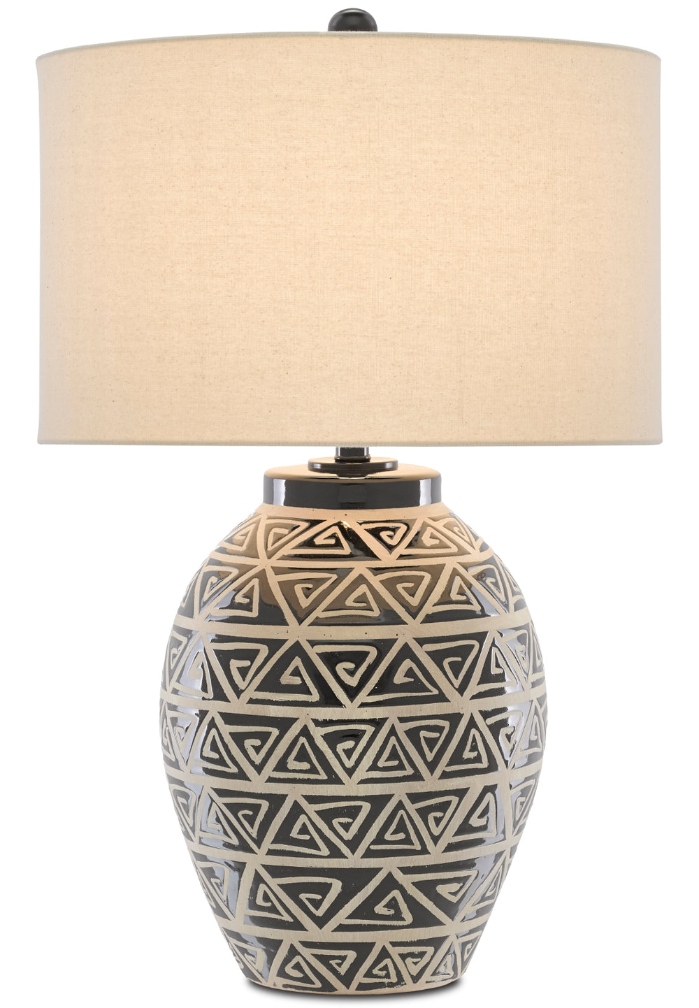 Himba Table Lamp - Ethnic Terracotta Design with Glossy Black Finish & Off-White Shade for Style