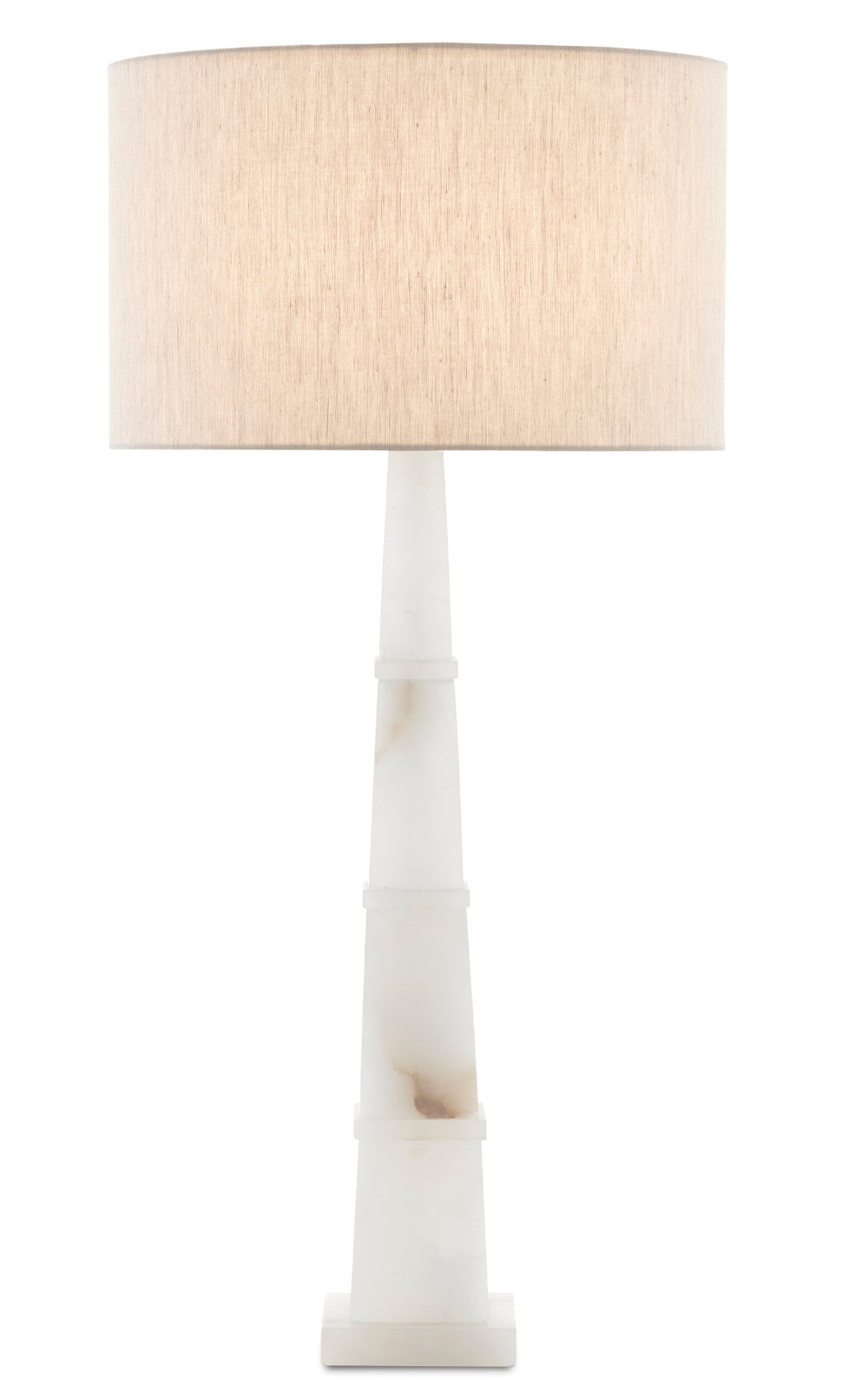 Alabastro Table Lamp - Luxurious Obelisk Design in Stunning Alabaster with Natural Linen Shade