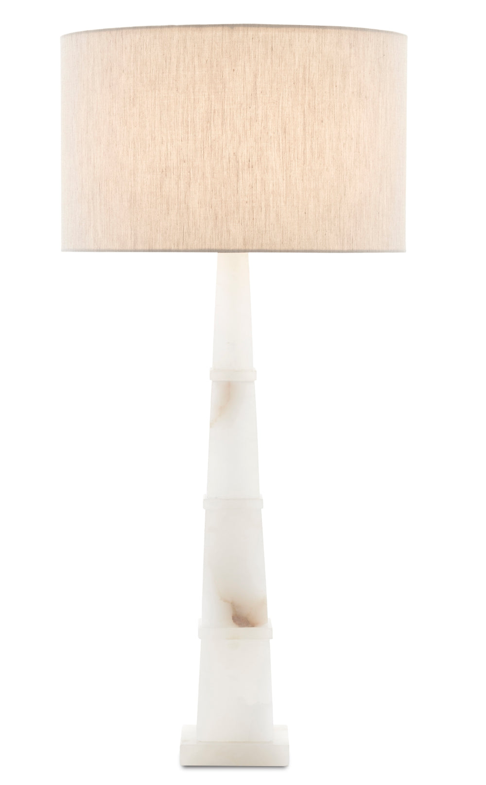 Alabastro Table Lamp - Luxurious Obelisk Design in Stunning Alabaster with Natural Linen Shade