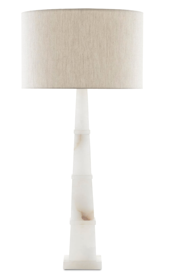 Alabastro Table Lamp - Luxurious Obelisk Design in Stunning Alabaster with Natural Linen Shade