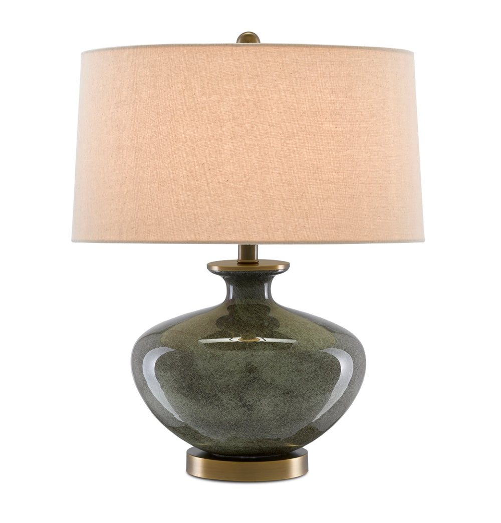 Greenlea Table Lamp - Elegant Glass Design in Dark Gray & Moss Green with Antique Brass Finish Shade