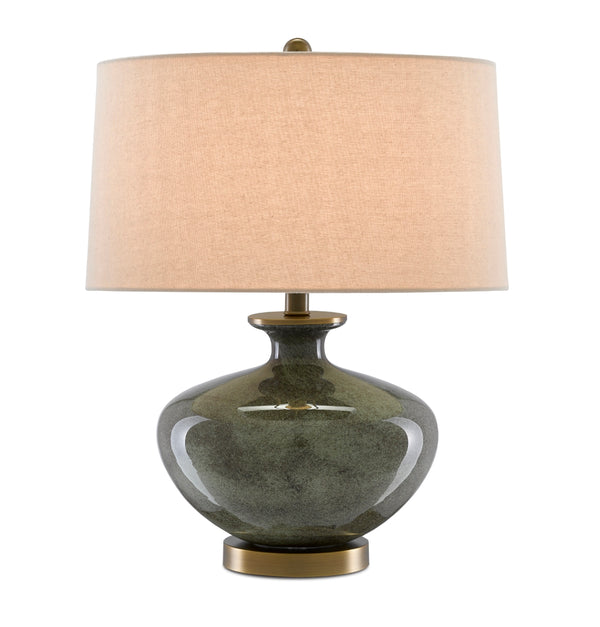 Greenlea Table Lamp - Elegant Glass Design in Dark Gray & Moss Green with Antique Brass Finish Shade