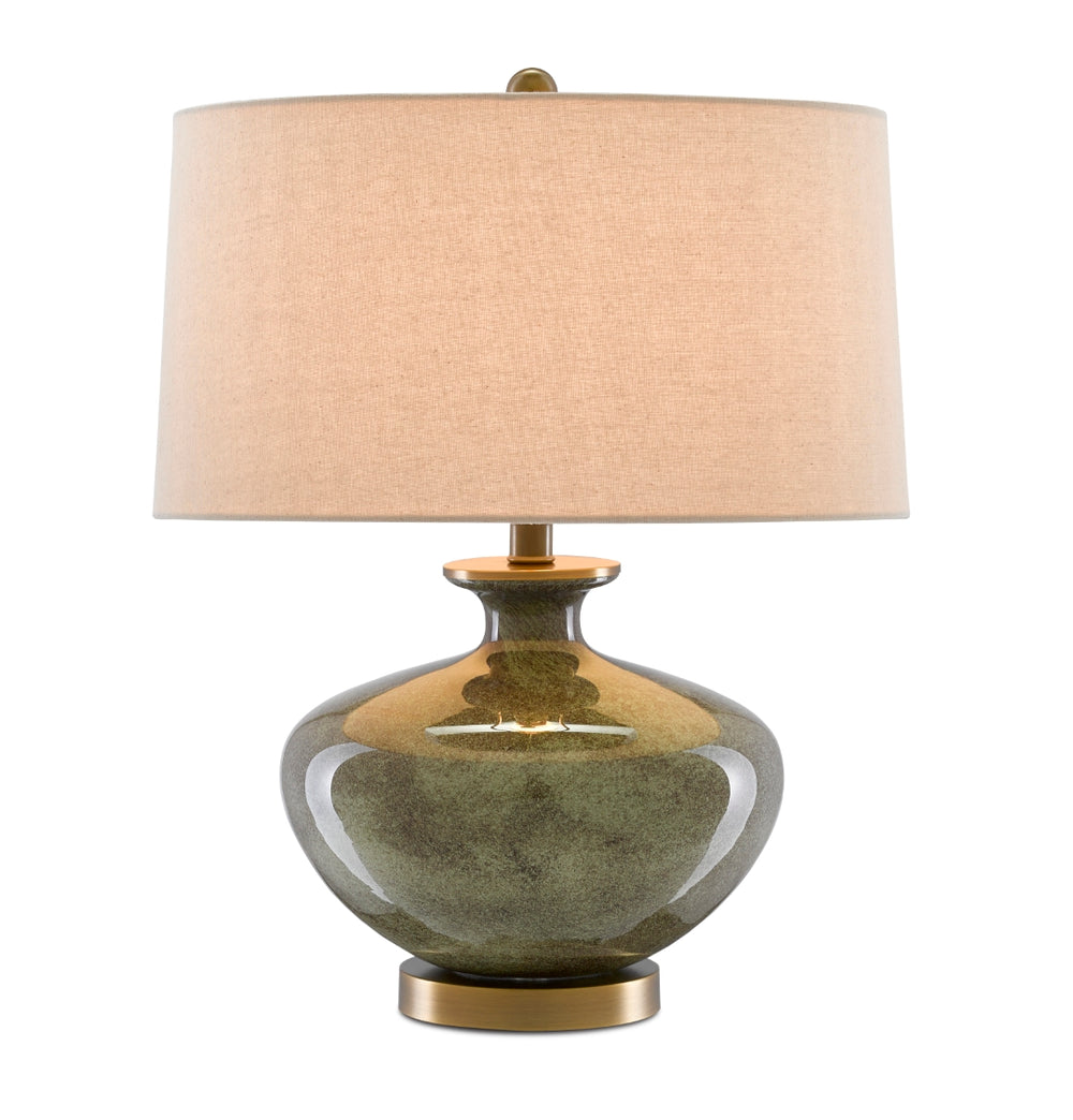 Greenlea Table Lamp - Elegant Glass Design in Dark Gray & Moss Green with Antique Brass Finish Shade