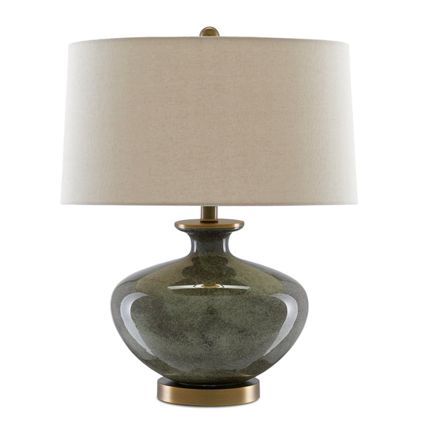 Greenlea Table Lamp - Elegant Glass Design in Dark Gray & Moss Green with Antique Brass Finish Shade