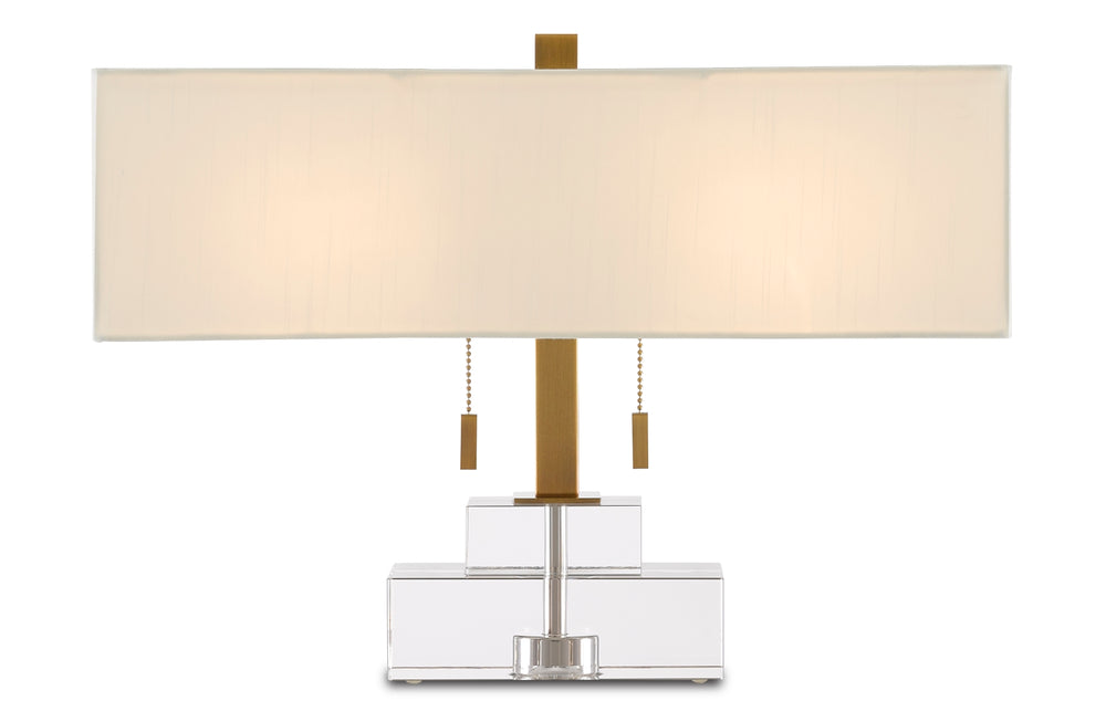 Chiara Table Lamp - Luminous Optic Crystal Design with Antique Brass Finish & Off-White Shade