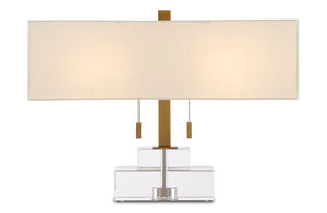 Chiara Table Lamp - Luminous Optic Crystal Design with Antique Brass Finish & Off-White Shade