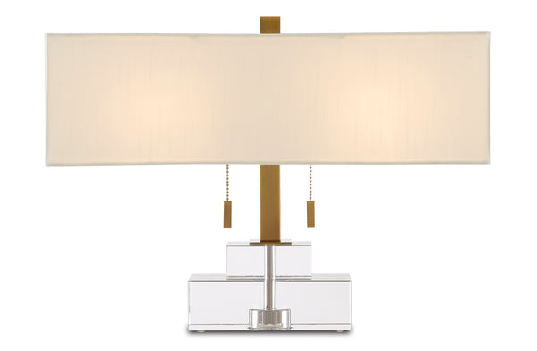 Chiara Table Lamp - Luminous Optic Crystal Design with Antique Brass Finish & Off-White Shade