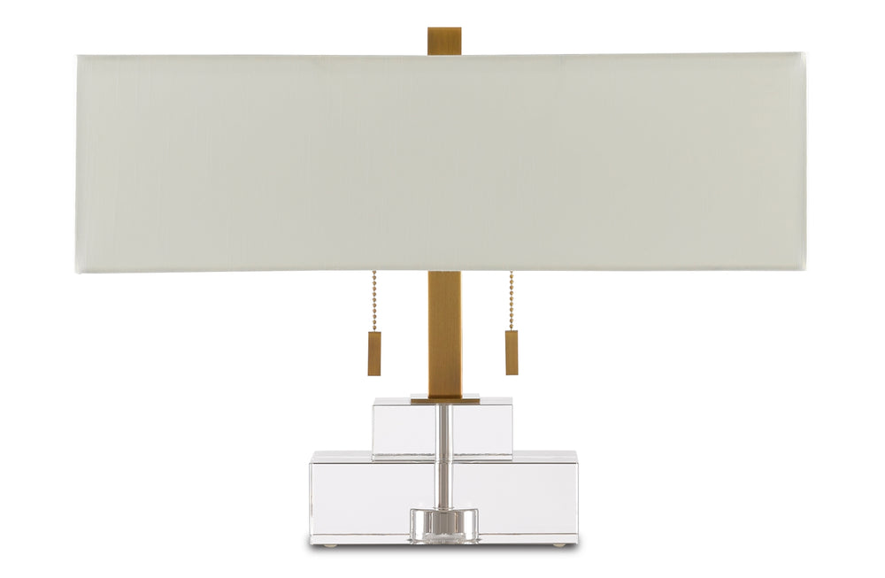 Chiara Table Lamp - Luminous Optic Crystal Design with Antique Brass Finish & Off-White Shade