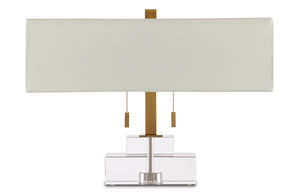 Chiara Table Lamp - Luminous Optic Crystal Design with Antique Brass Finish & Off-White Shade