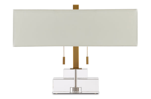 Chiara Table Lamp - Luminous Optic Crystal Design with Antique Brass Finish & Off-White Shade
