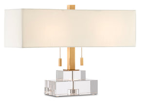 Chiara Table Lamp - Luminous Optic Crystal Design with Antique Brass Finish & Off-White Shade