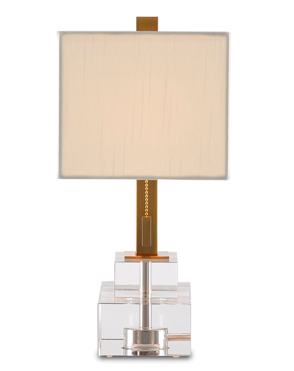 Chiara Table Lamp - Luminous Optic Crystal Design with Antique Brass Finish & Off-White Shade