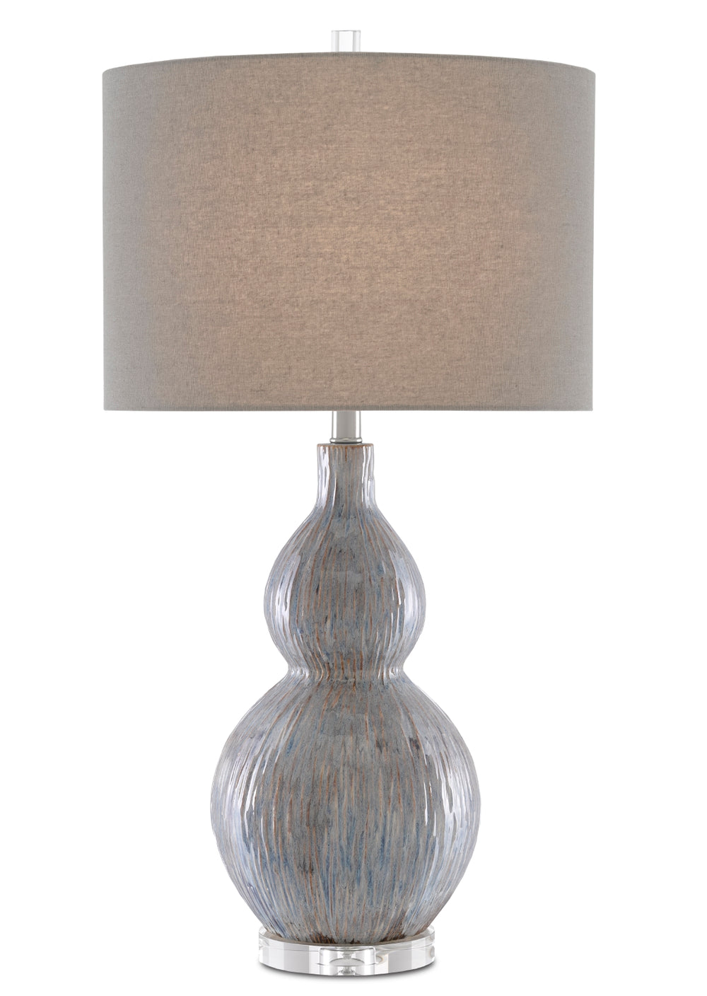 Idyll Table Lamp - Elegant Gourd Design in Striated Gray, Blue, and Taupe with Crystal Base