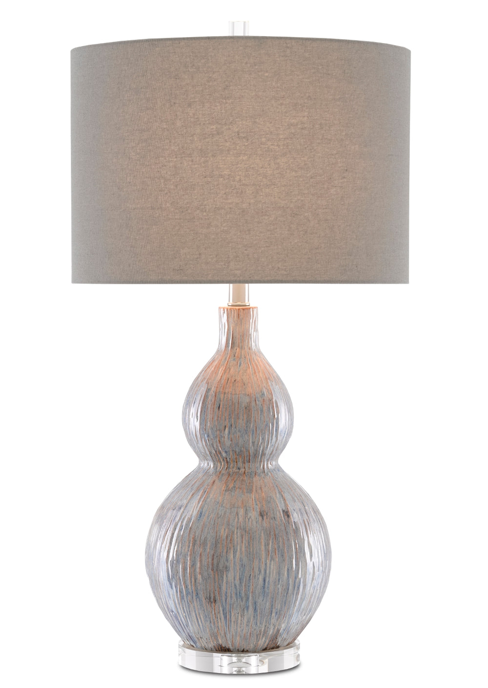 Idyll Table Lamp - Elegant Gourd Design in Striated Gray, Blue, and Taupe with Crystal Base