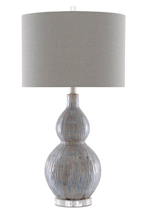 Idyll Table Lamp - Elegant Gourd Design in Striated Gray, Blue, and Taupe with Crystal Base