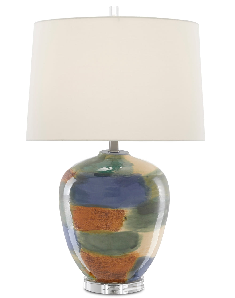 Rainbow Table Lamp - Artisan Porcelain Design with Multi-Color Hues & Elegant Ivory Shade, 27.25" Tall