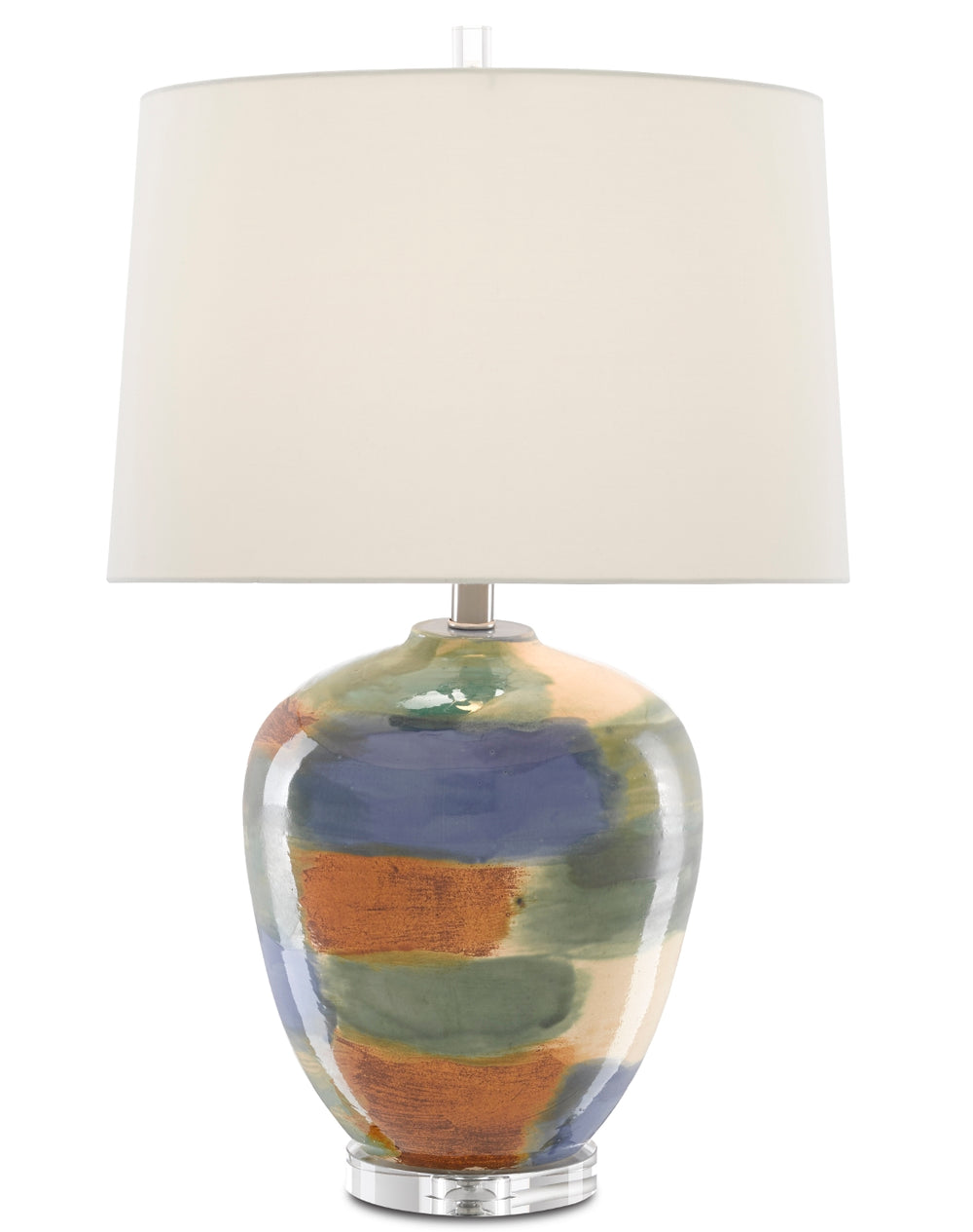 Rainbow Table Lamp - Artisan Porcelain Design with Multi-Color Hues & Elegant Ivory Shade, 27.25" Tall