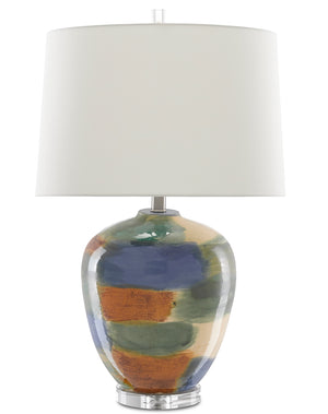 Rainbow Table Lamp - Artisan Porcelain Design with Multi-Color Hues & Elegant Ivory Shade, 27.25" Tall