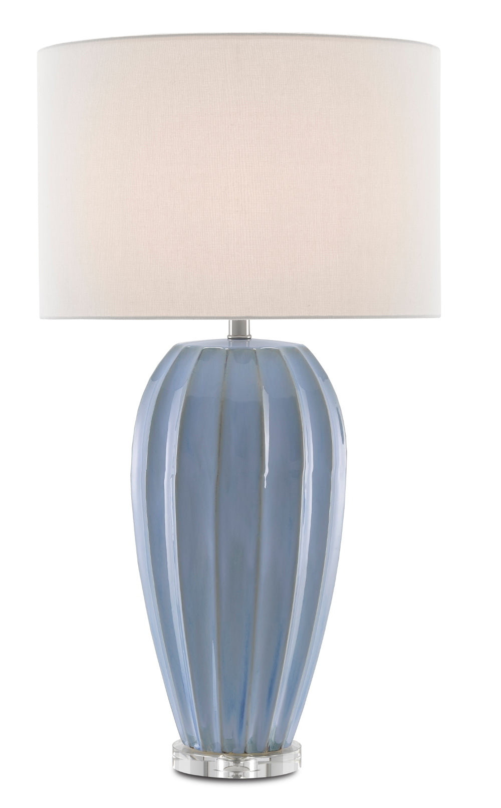 Bluestar Table Lamp - Elegant Cornflower Blue Porcelain with Crystal Base & White Shantung Shade