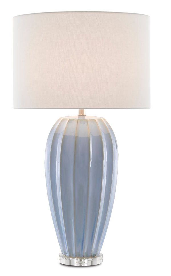Bluestar Table Lamp - Elegant Cornflower Blue Porcelain with Crystal Base & White Shantung Shade