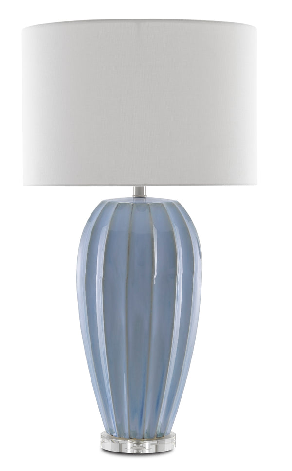Bluestar Table Lamp - Elegant Cornflower Blue Porcelain with Crystal Base & White Shantung Shade