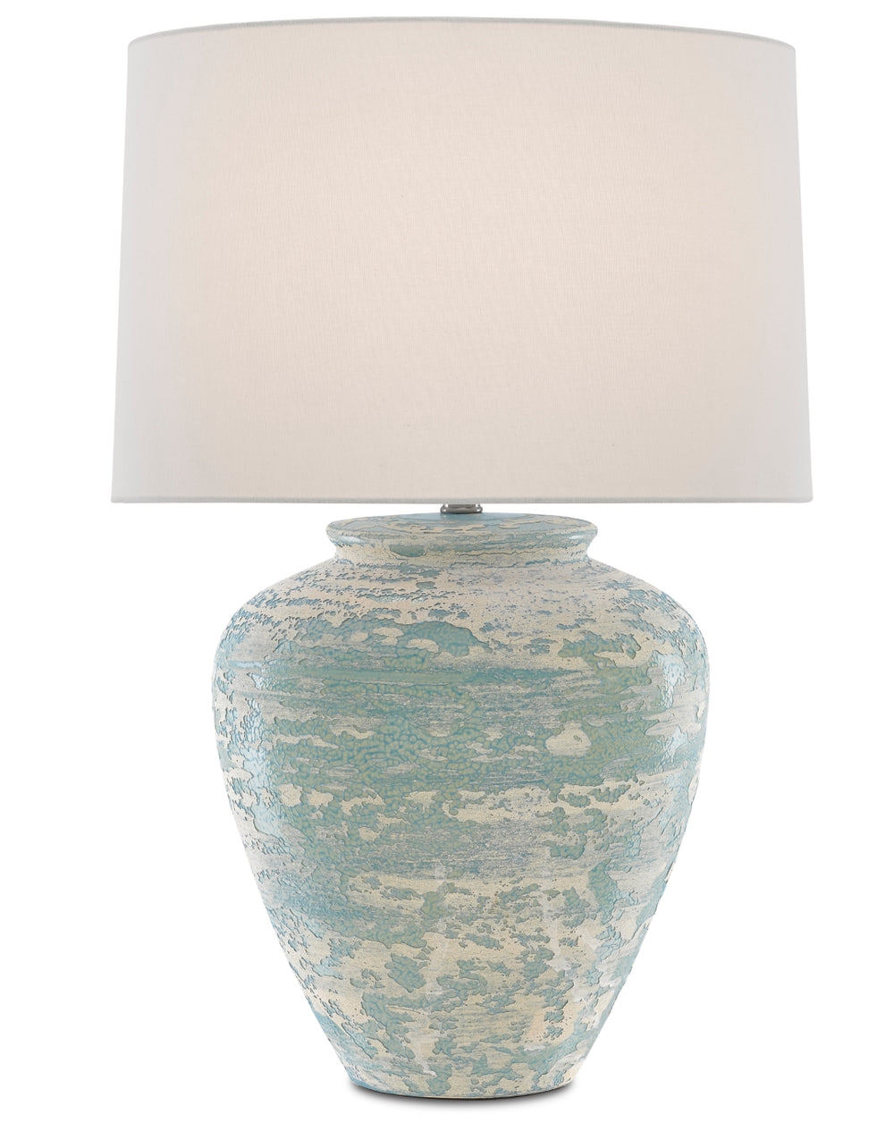 Mimi Table Lamp - Stylish Aqua & Cream Ginger-Jar Design with Elegant White Shantung Shade