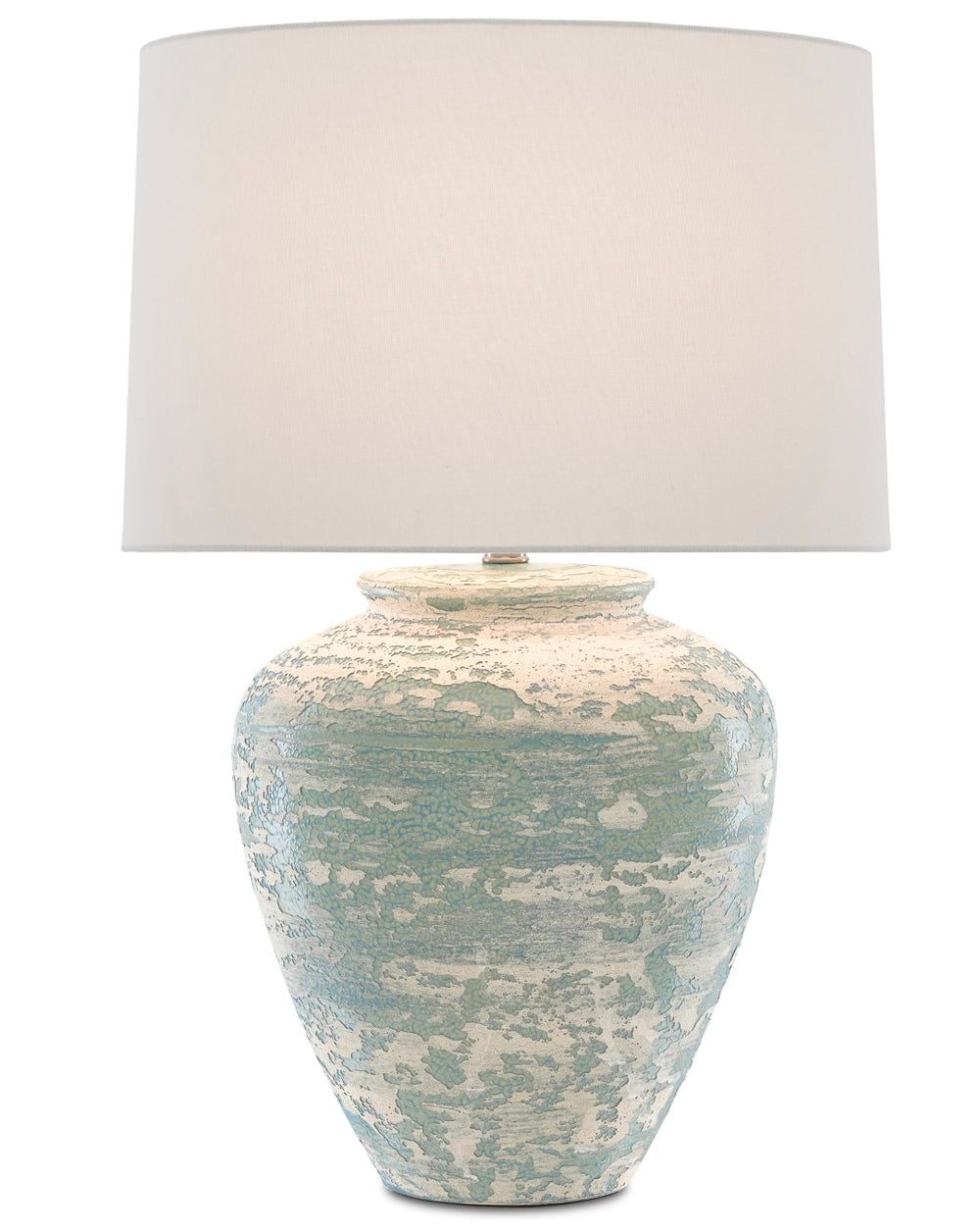 Mimi Table Lamp - Stylish Aqua & Cream Ginger-Jar Design with Elegant White Shantung Shade