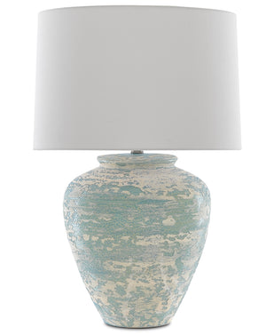 Mimi Table Lamp - Stylish Aqua & Cream Ginger-Jar Design with Elegant White Shantung Shade