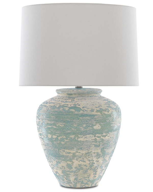 Mimi Table Lamp - Stylish Aqua & Cream Ginger-Jar Design with Elegant White Shantung Shade